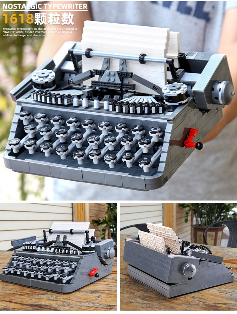 QIZHILE 90011 Ensemble de jouets créatifs en forme de machine à écrire MOC nostalgique