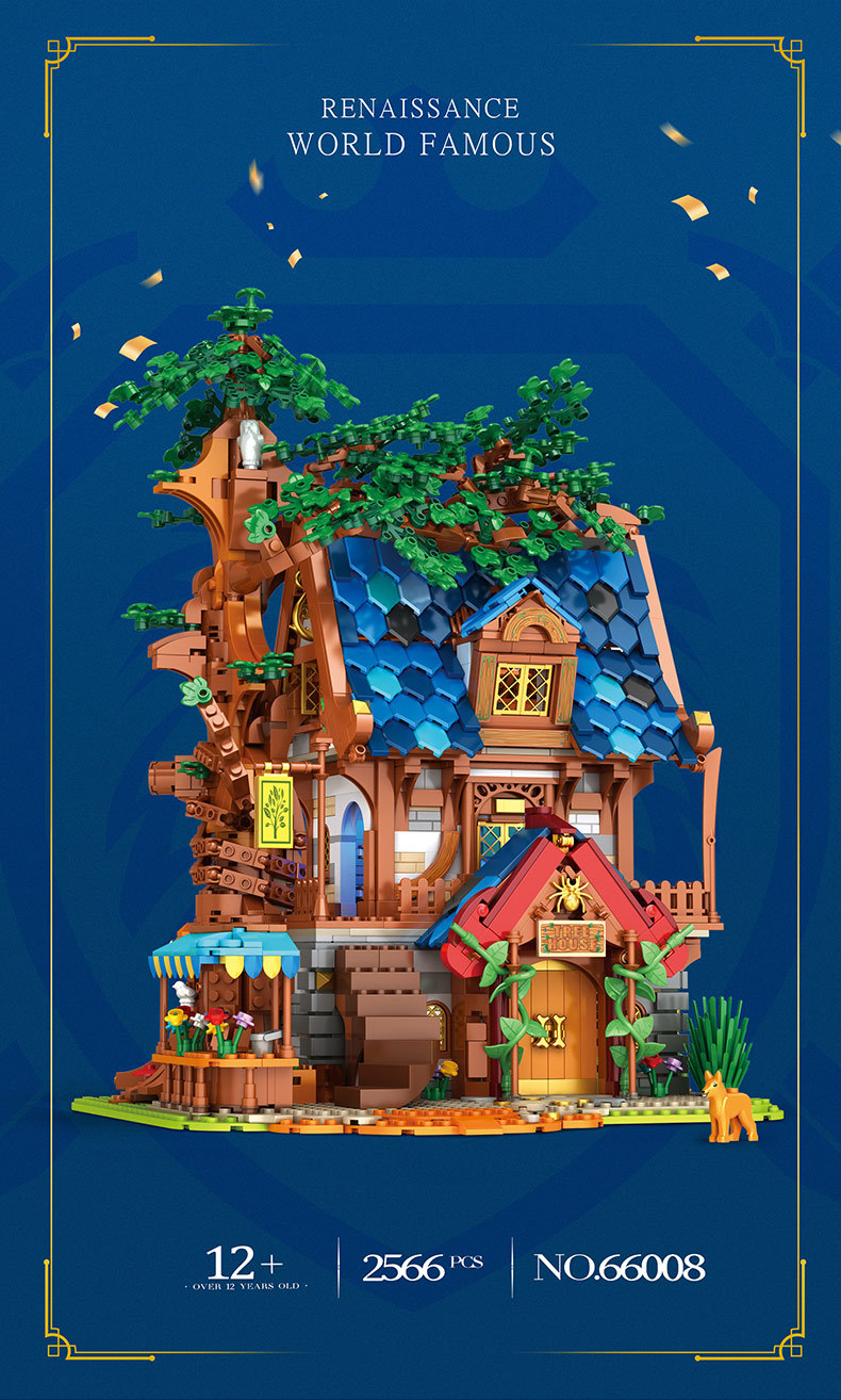 Reobrix 66008 Série d'architecture médiévale européenne Tree House Building Toy Set