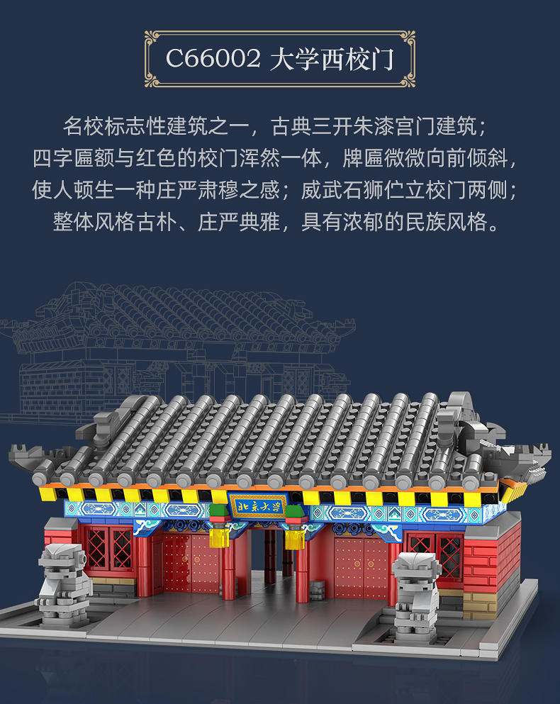 CADA66002ビルディングブロック世界的に有名な学校シリーズ清華大学北京大学西門ビルディングブロックおもちゃセット