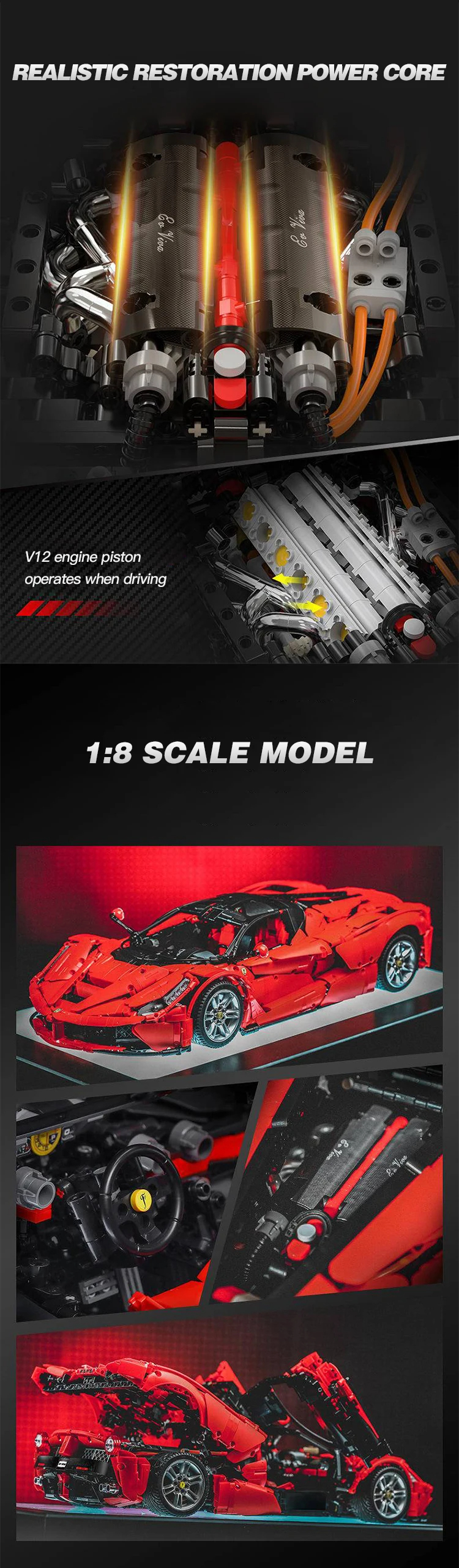 Cada C61505 Laferrari Viva Hypercar Red Racing Car Building Blocks Toy Set