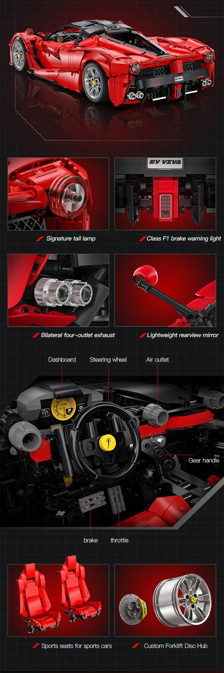 Cada C61505 Laferrari Viva Hypercar Red Racing Car Building Blocks Toy Set