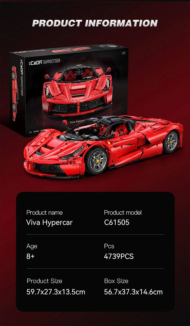 Cada C61505 Laferrari Viva Hypercar Red Racing Car Building Blocks Toy Set