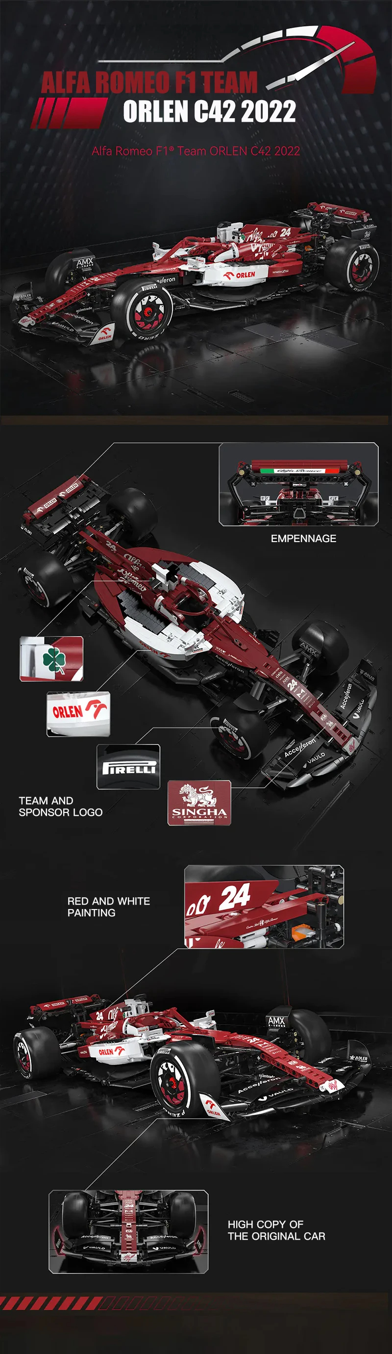 Cada C64005 Alfa Romeo F1 Team ORLEN C42 2022 Building Blocks Toy Set