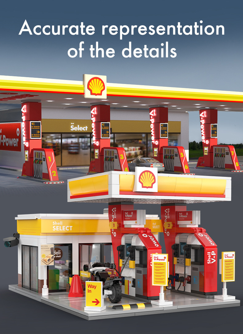 Juego de bloques de construcción de gasolinera Shell Cada C66028