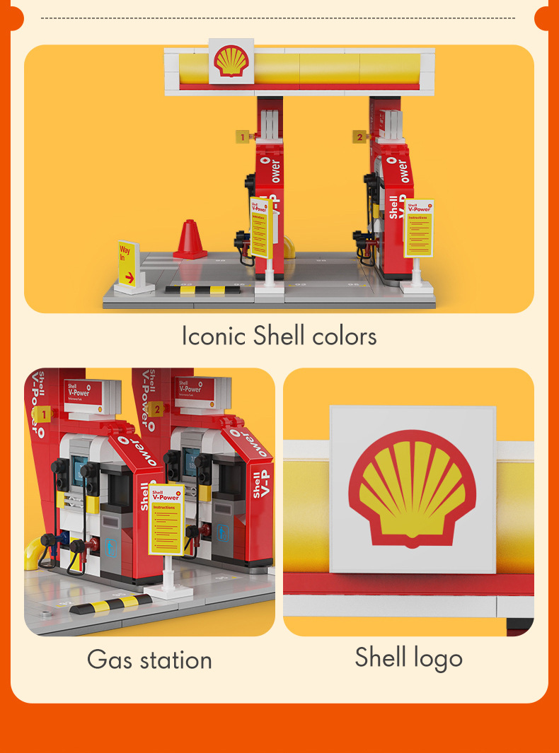 Juego de bloques de construcción de gasolinera Shell Cada C66028