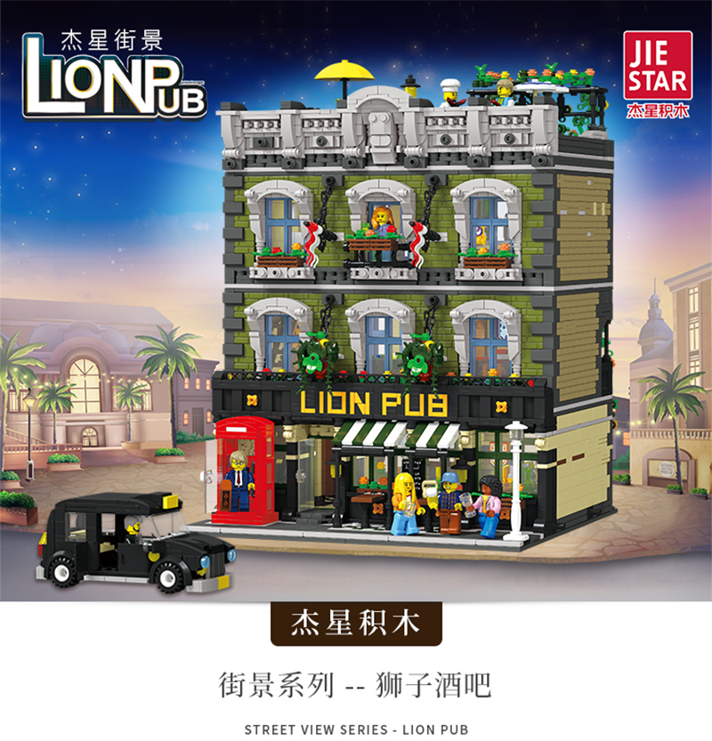 JIE STAR 89107 Juego de juguetes de bloques de construcción Lion Pub