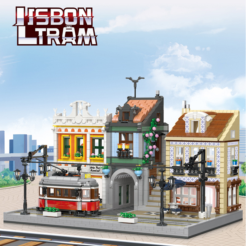 JIESTAR 89132 Street View Series Lisbonne Tram Station Building Block Toy Set