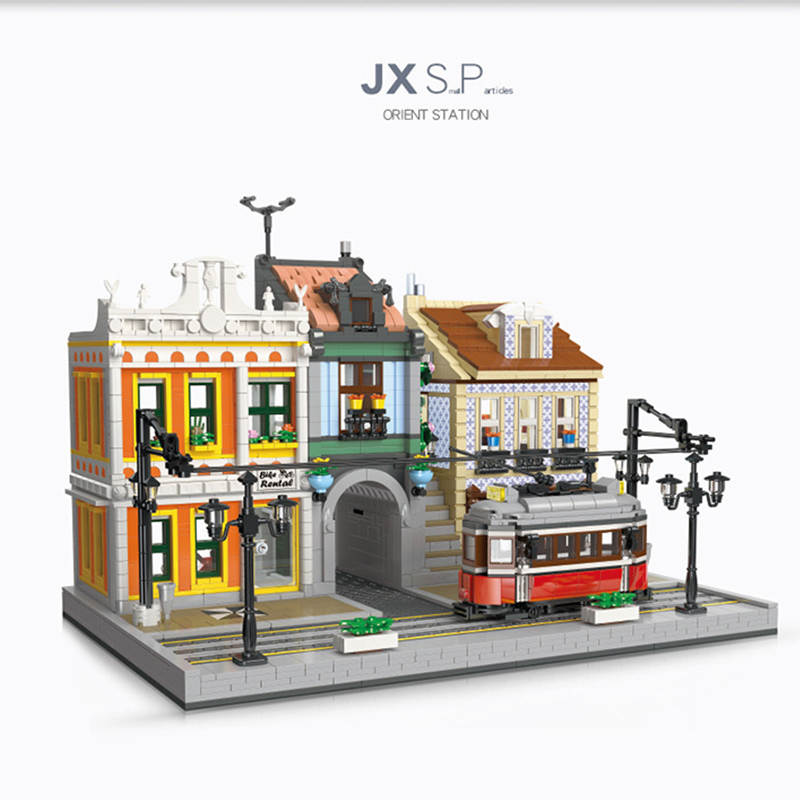 JIESTAR 89132 Street View Series Lisbonne Tram Station Building Block Toy Set