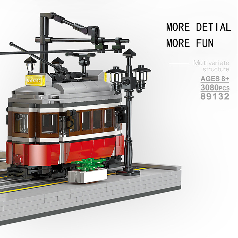 JIESTAR 89132 Street View Series Lisbonne Tram Station Building Block Toy Set