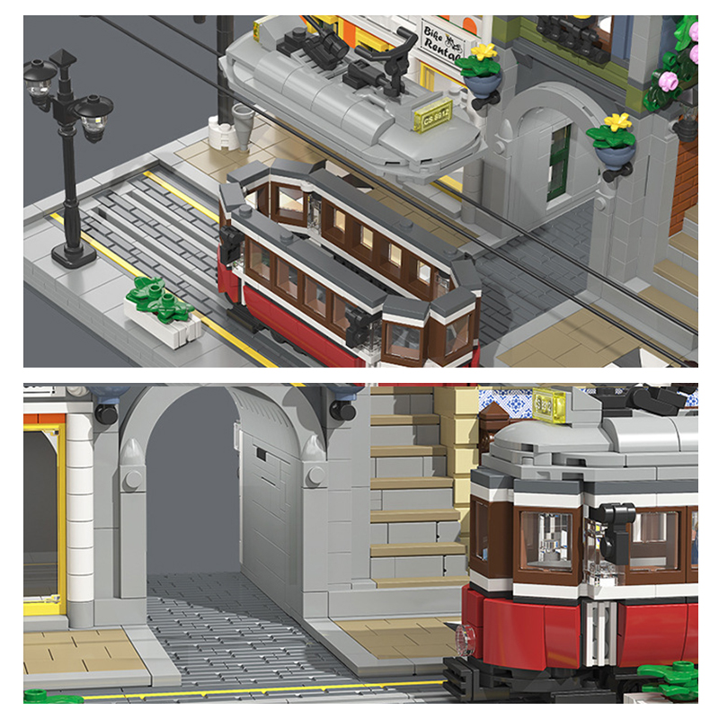 JIESTAR 89132 Street View Series Lisbonne Tram Station Building Block Toy Set