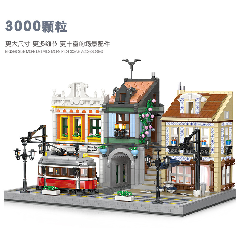 JIESTAR 89132 Street View Series Lisbonne Tram Station Building Block Toy Set