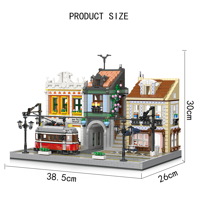 JIESTAR 89132 Street View Series Lisbonne Tram Station Building Block Toy Set
