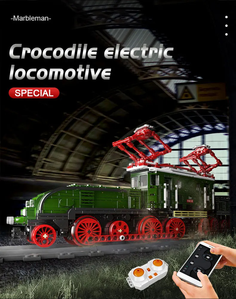Mould King 12023 Krokodil-Elektrolokomotive Bausteine-Spielzeugset