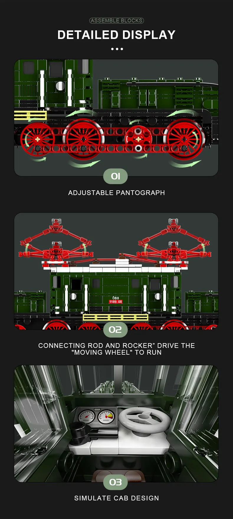 Mould King 12023 Krokodil-Elektrolokomotive Bausteine-Spielzeugset