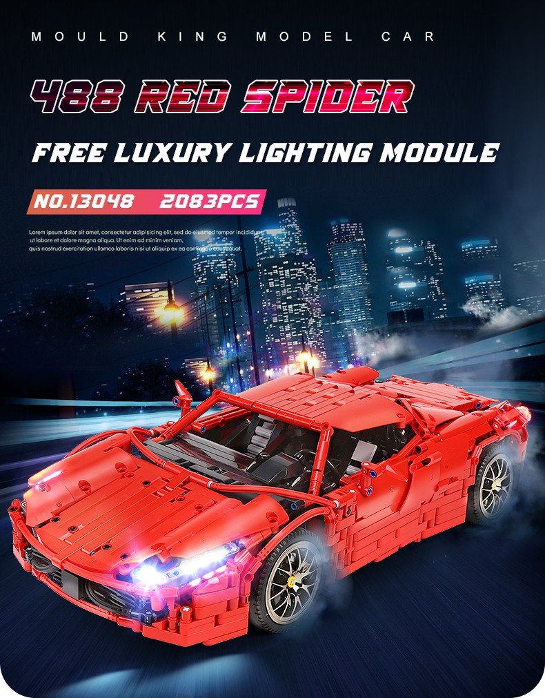 MOULD KING 13048 Ferrari 488 Ensemble de blocs de construction de supercar araignée rouge