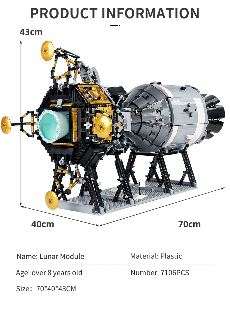 MOLD KING 21006 Apollo 11 Nave espacial Módulo lunar Bloques de construcción Conjunto de juguetes