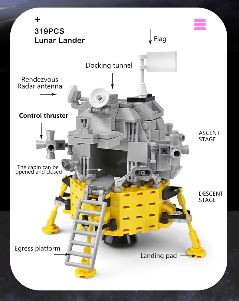 PANGU PG13001 Apollo Lunar Module Building Bricks Juego de juguetes