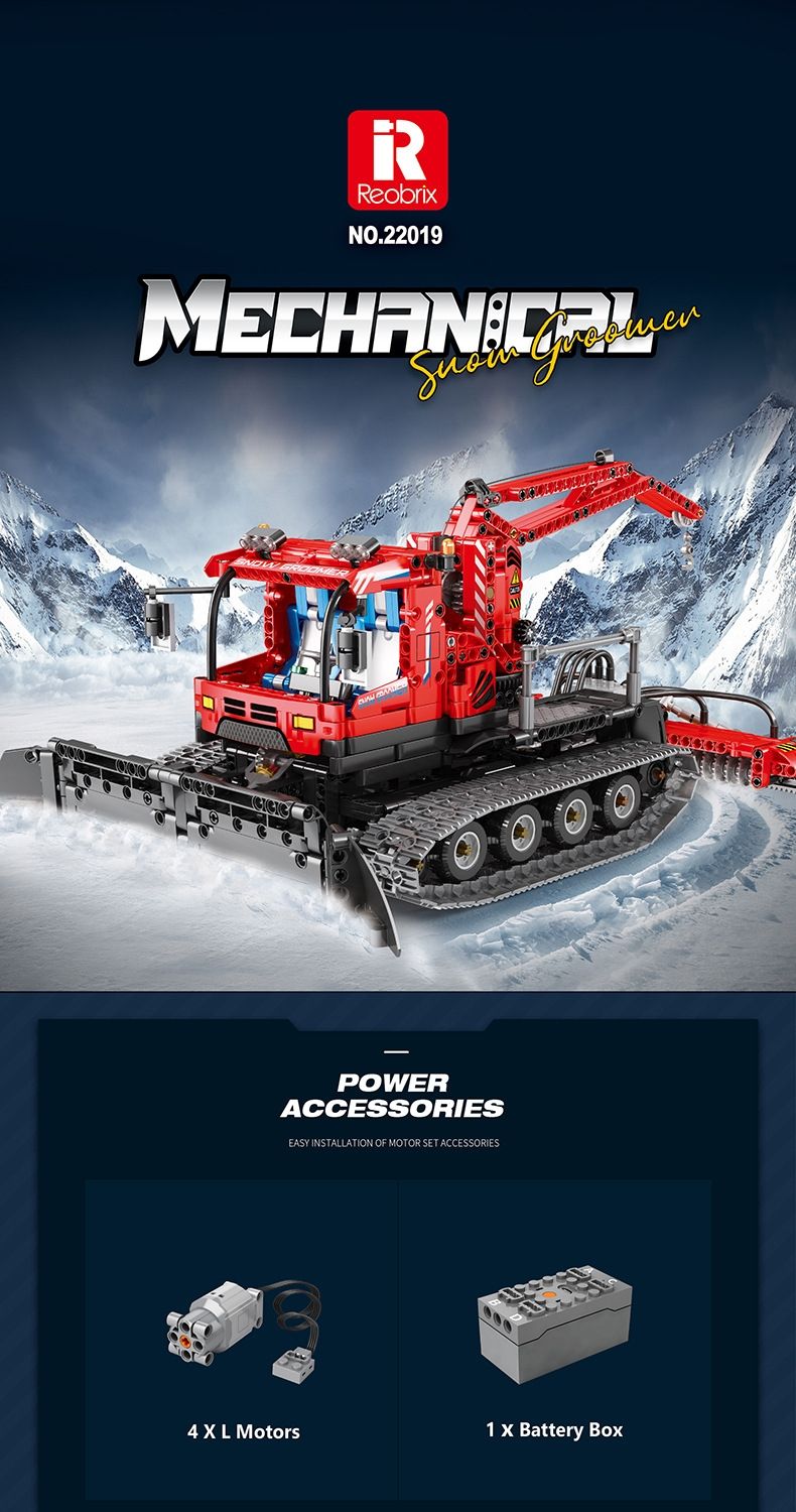 REOBRIX 22019 Snow Leveling Vehicle Technology Machinery Series Bausteine Spielzeugset