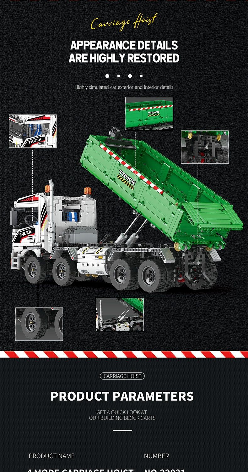 REOBRIX 22021 Hook Lifting Truck Technology Machinery Series Building Blocks Toy Set