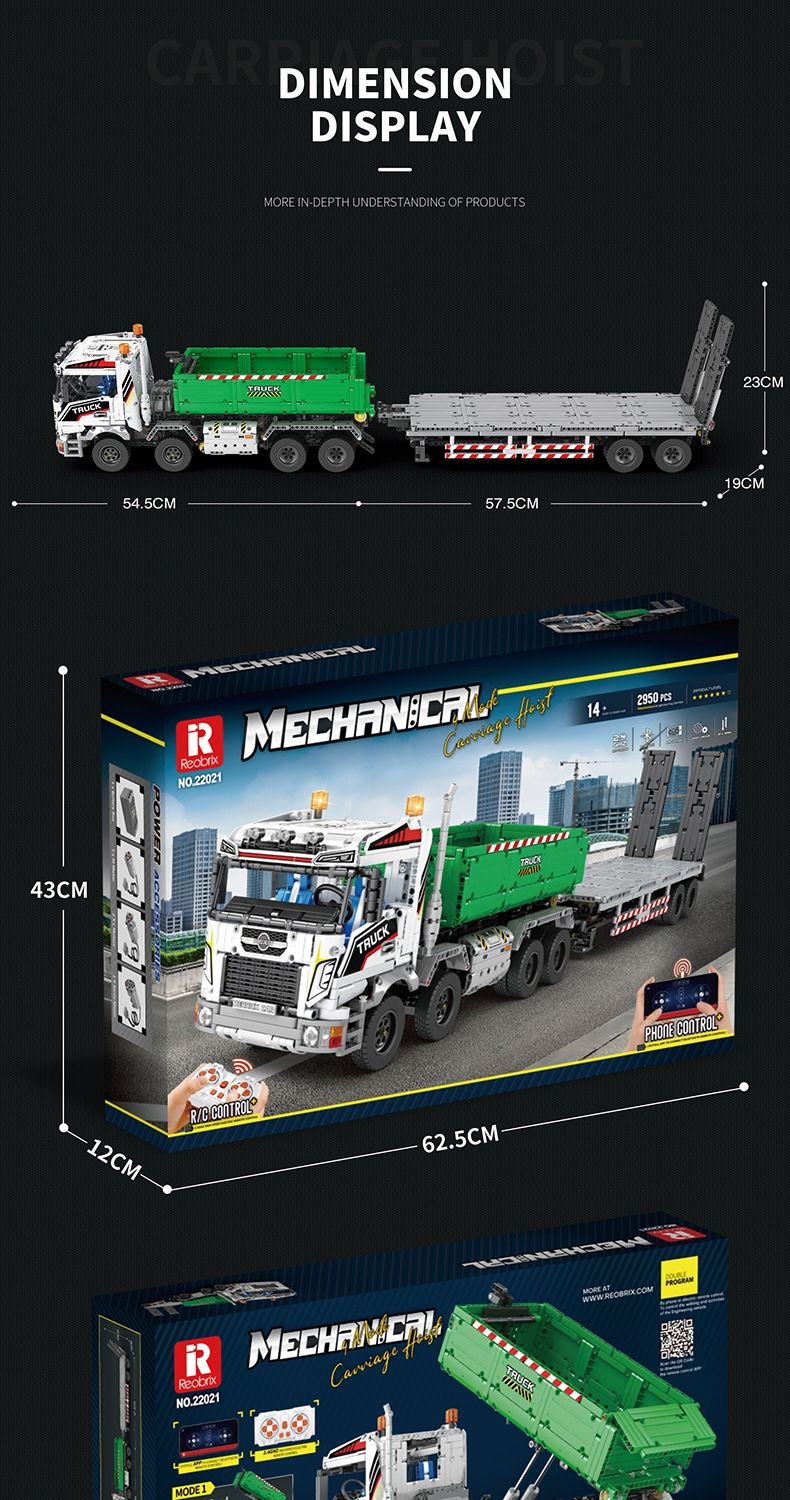 REOBRIX 22021 Hook Lifting Truck Technology Machinery Series Building Blocks Toy Set