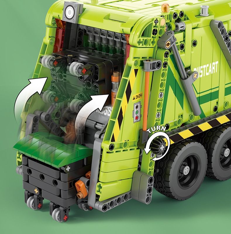 REOBRIX 22022 Compression Garbage Truck Technology Machinery Series Building Blocks Toy Set