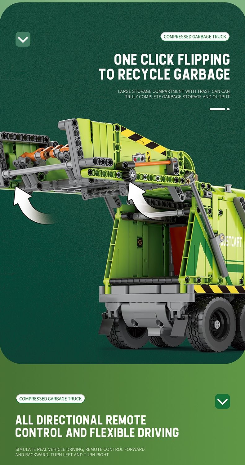 REOBRIX 22022 Compression Garbage Truck Technology Machinery Series Building Blocks Toy Set