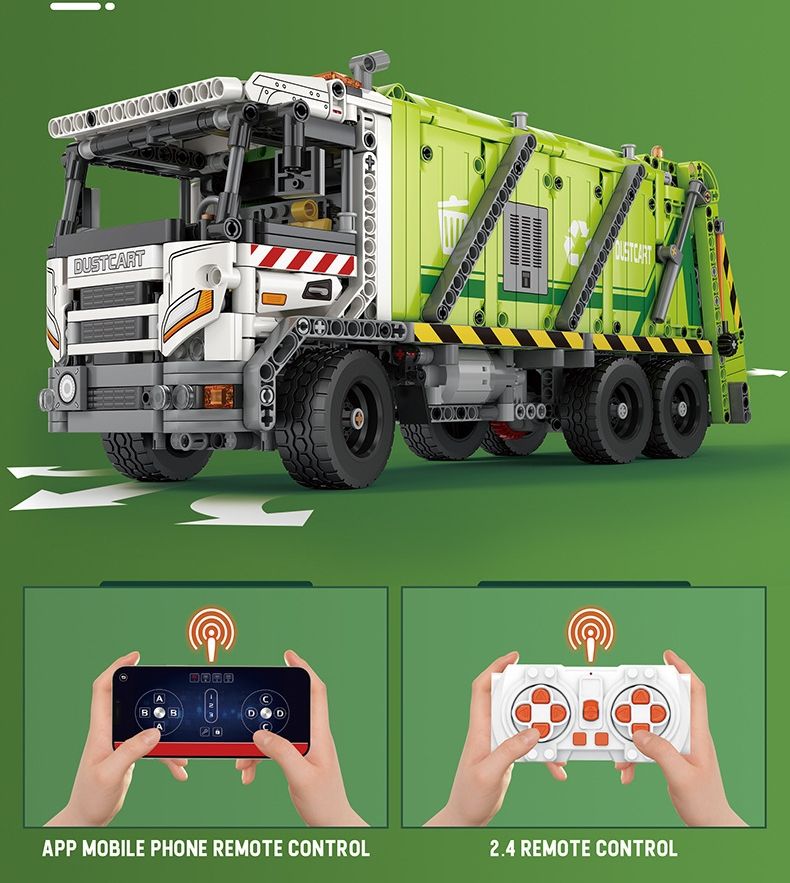REOBRIX 22022 Compression Garbage Truck Technology Machinery Series Building Blocks Toy Set