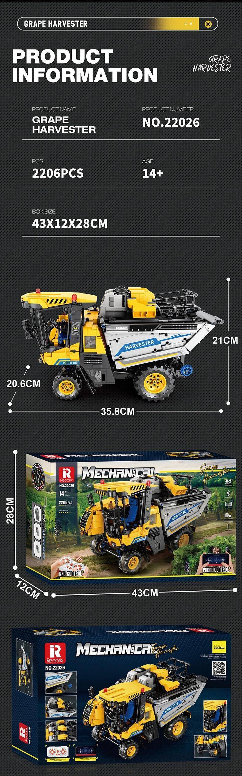 Reobrix 22026 Grape Harvester Remote Control Building Blocks Toy Set
