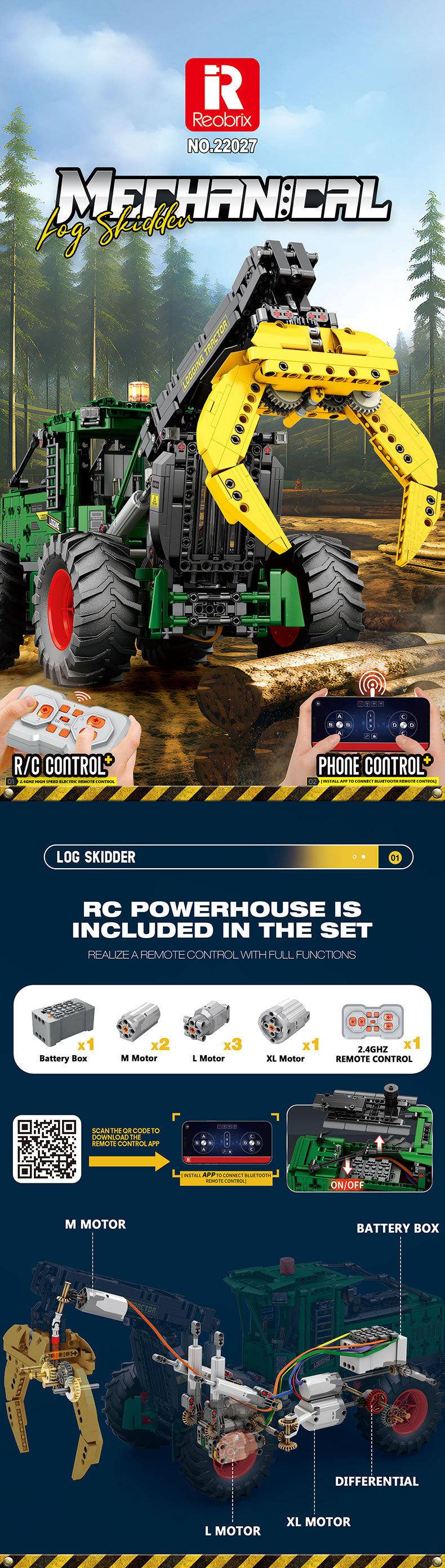 Reobrix 22027 Log Skidder Remote Control Building Blocks Toy Set