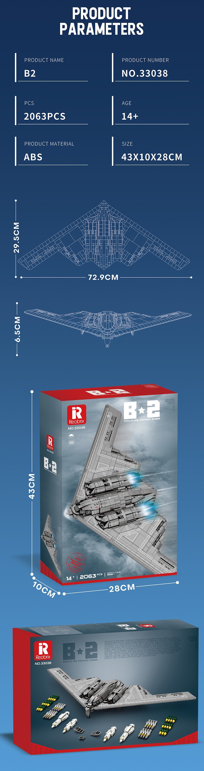Reobrix 33038 Northrop B2 Bomber Building Blocks Toy Set