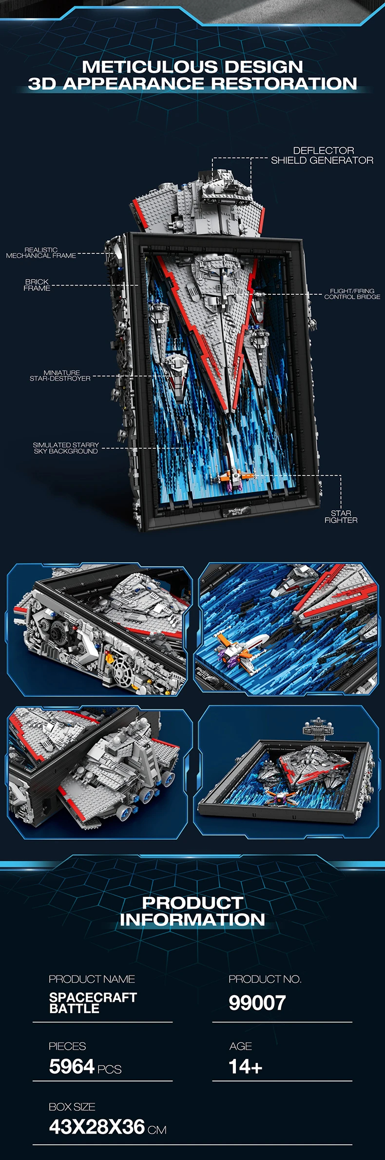 Reobrix 99007 Raumschiff-Kampfmodell 3D-Fotorahmen-Bausteine-Spielzeugset
