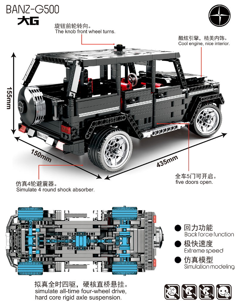 SEMBO 701960 Technik G500 Mercedesal Benz Offroad SUV Bausteine Spielzeugset