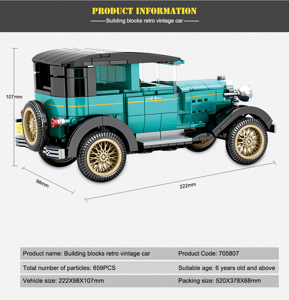 SEMBO 705807 Car Museum Series American Ford Model A Car Building Blocks Toy Set