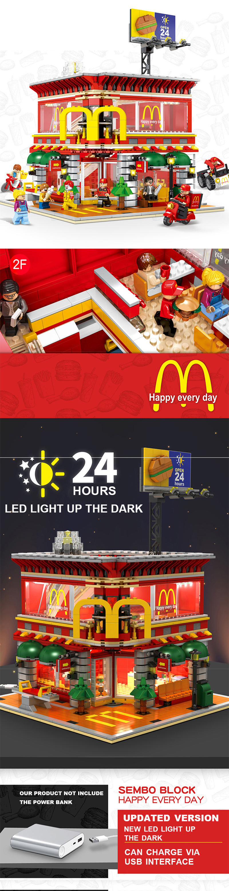 SEMBO SD6901 McDonaldes With LED Light Kit Building Blocks Toy Set