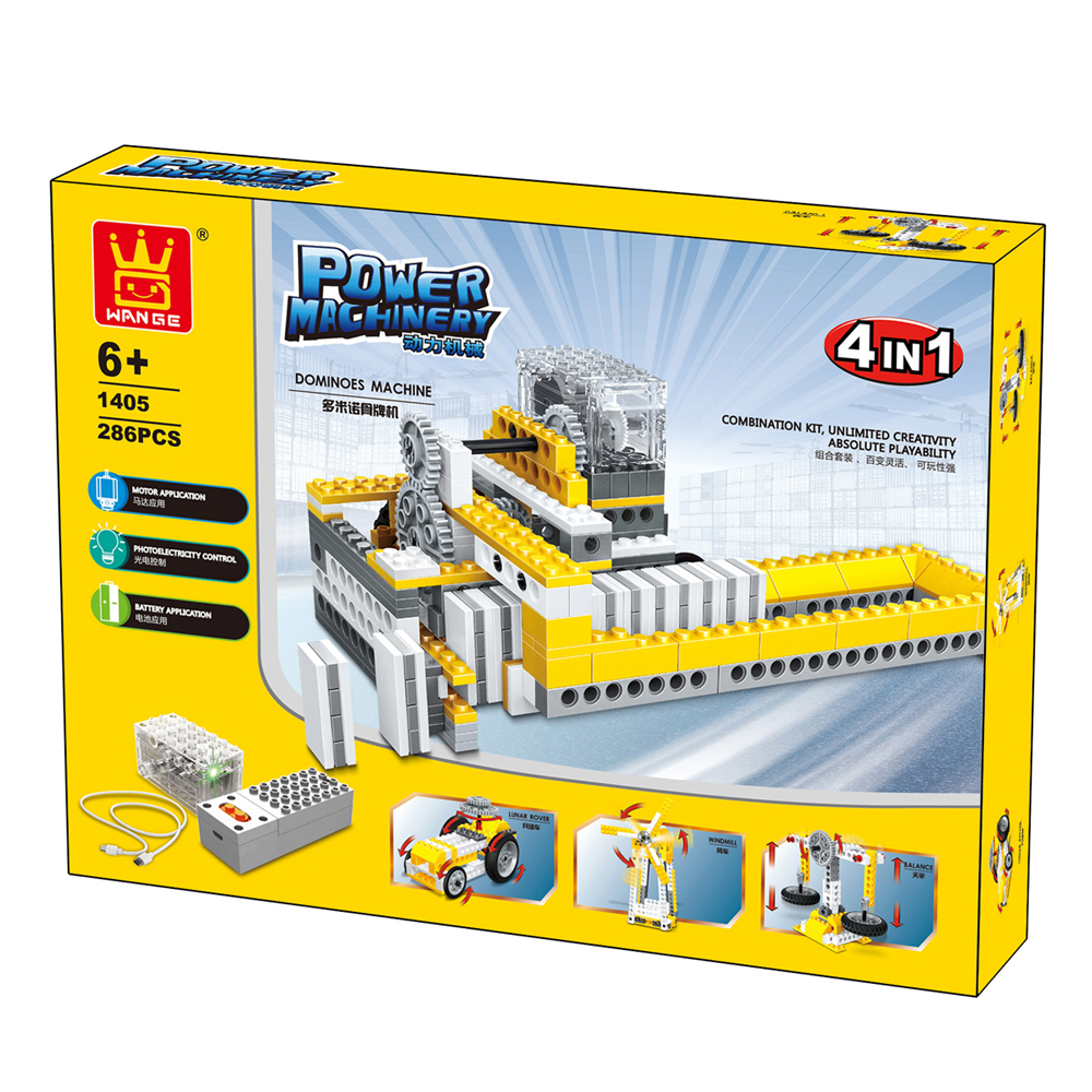 WANGE Mechanical Engineering Domino machine power machinery 1405 Building Blocks Toy Set