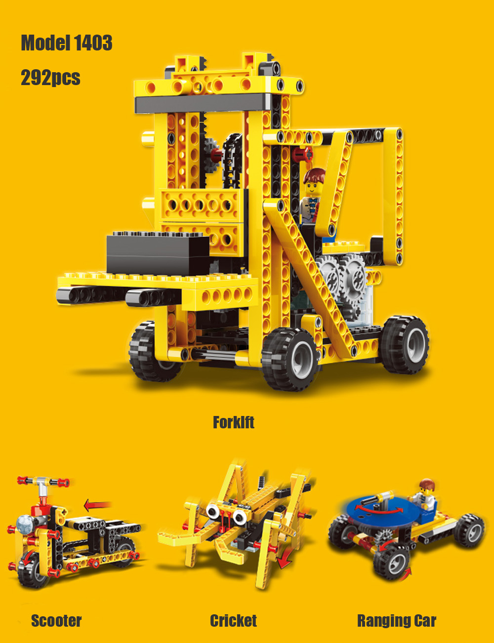 WANGE Mechanical Engineering Lifting forklift engineering electric machinery 1403 Building Blocks Toy Set