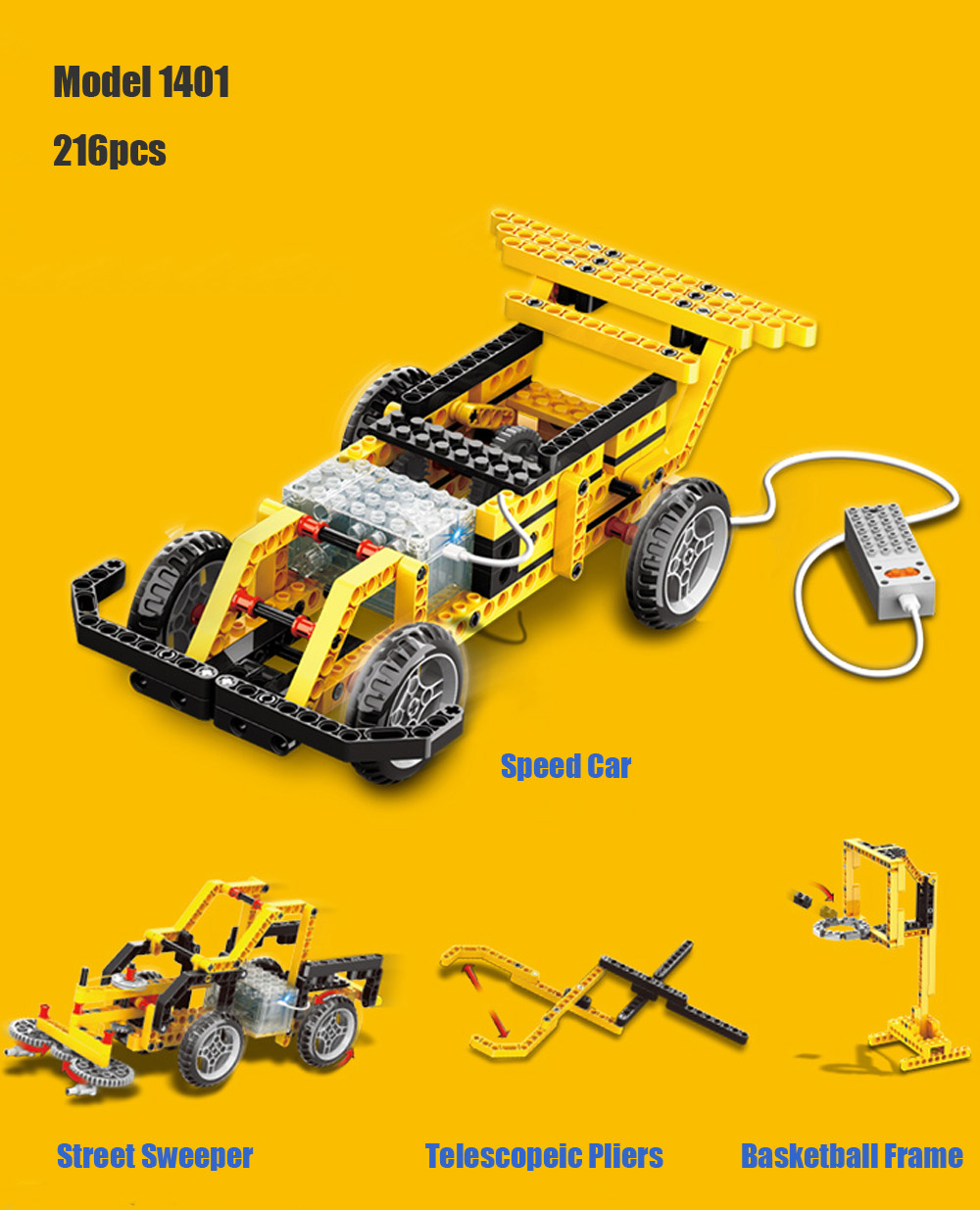 WANGE Mechanical Engineering Speed change car engineering electric machinery 1401 Building Blocks Toy Set