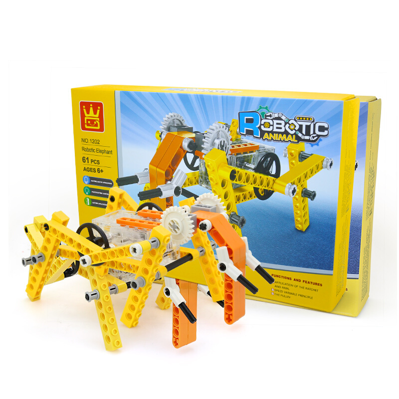 WANGE 로봇 동물 코끼리 동물 전기 기계 1202 빌딩 블록 장난감 세트