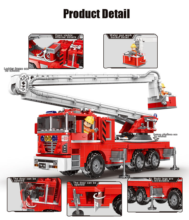 XINGBAO 03029 Fire Fighting Elevating Fire Truck Building Bricks Toy Set