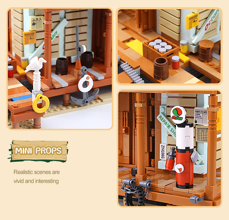 PANGU PG12004 Street View Building Series Fishing Boat Repair Factory  Building Bricks Toy Set 