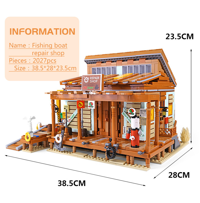 XINYU XQ12004 Street View série de construction bateau de pêche réparation usine briques de construction ensemble de jouets