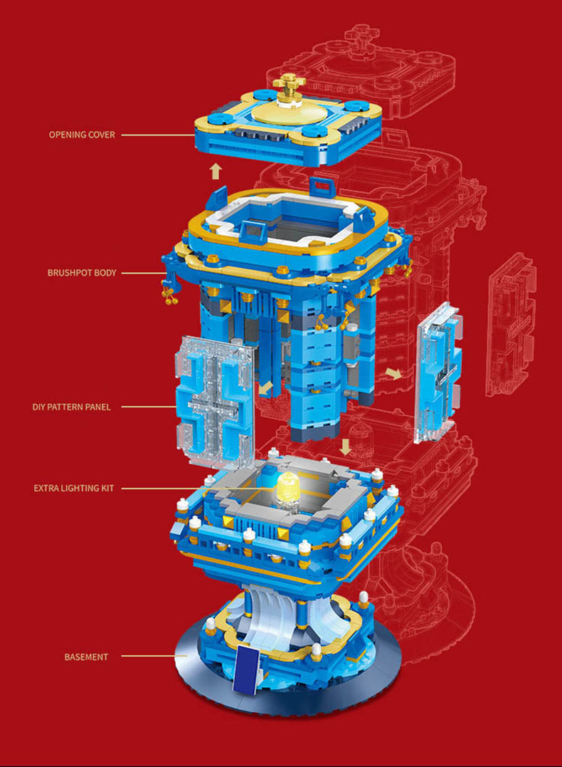 XINYU XQ18001 文具シリーズ ペンホルダー ランプ パレス ビルディングレンガ おもちゃセット