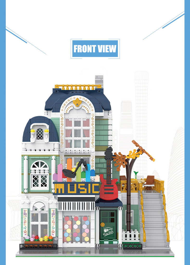 XINYU YC20008 City Street View Series Tienda de instrumentos musicales Building Bricks Toy Set