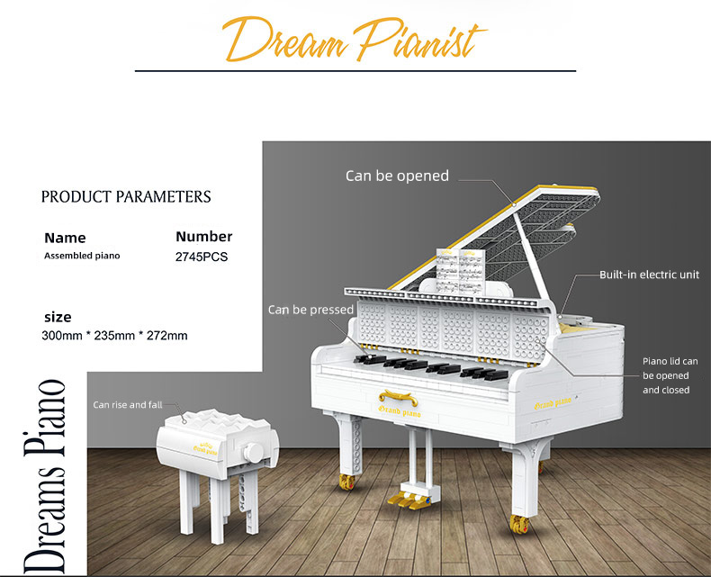 XINYU YC21003 White Piano Building Bricks Toy Set