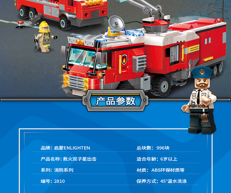 ENLIGHTEN 2810 Double Fire Truck Attack Building Blocks Set