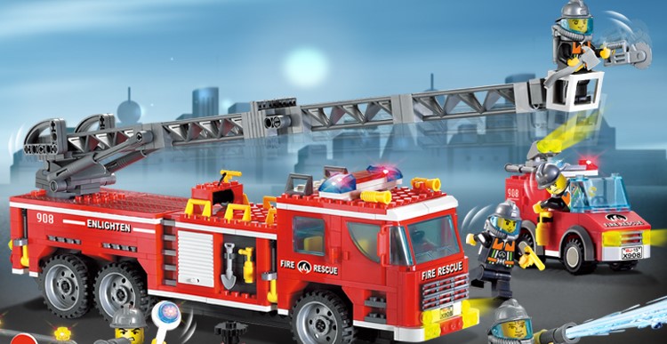 ENLIGHTEN 908 Scaling Ladder Fire Engines Building Blocks Set