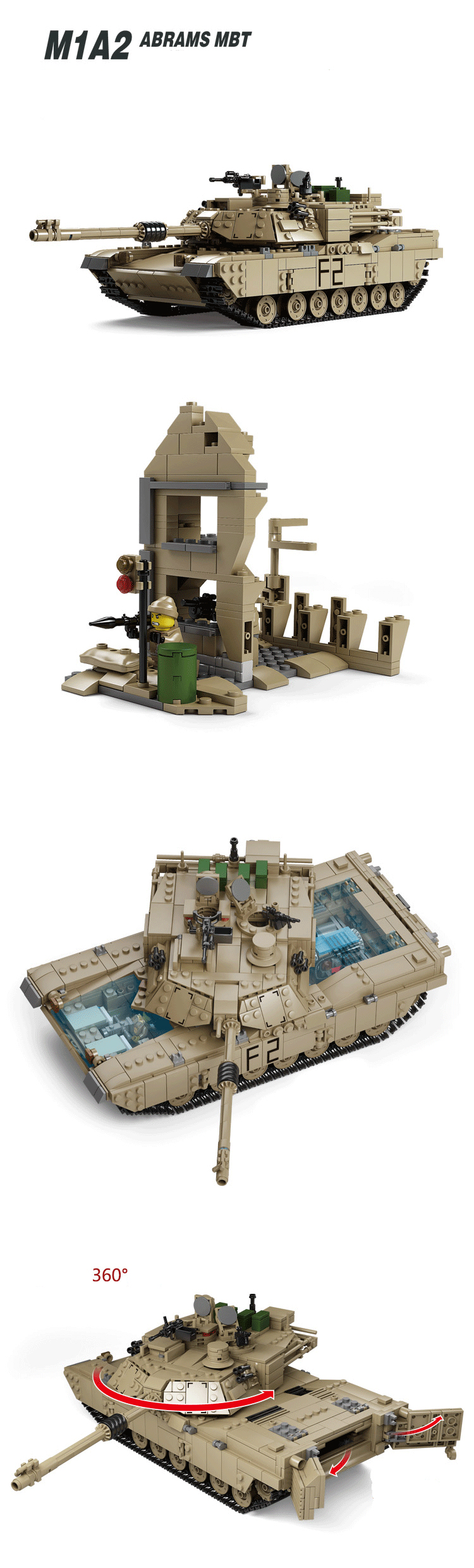 KAZI M1A2 Abrams Tank Hummer 2-in-1 Military Building Blocks Toy Set