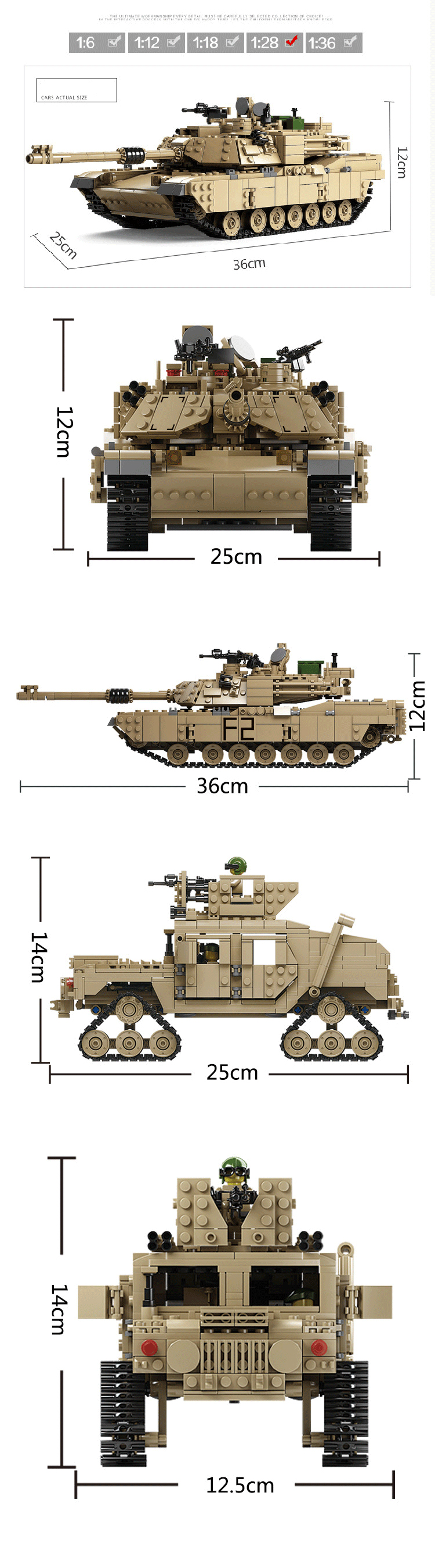 KAZI M1A2 Abrams Tank Hummer 2-in-1 Military Building Blocks Toy Set