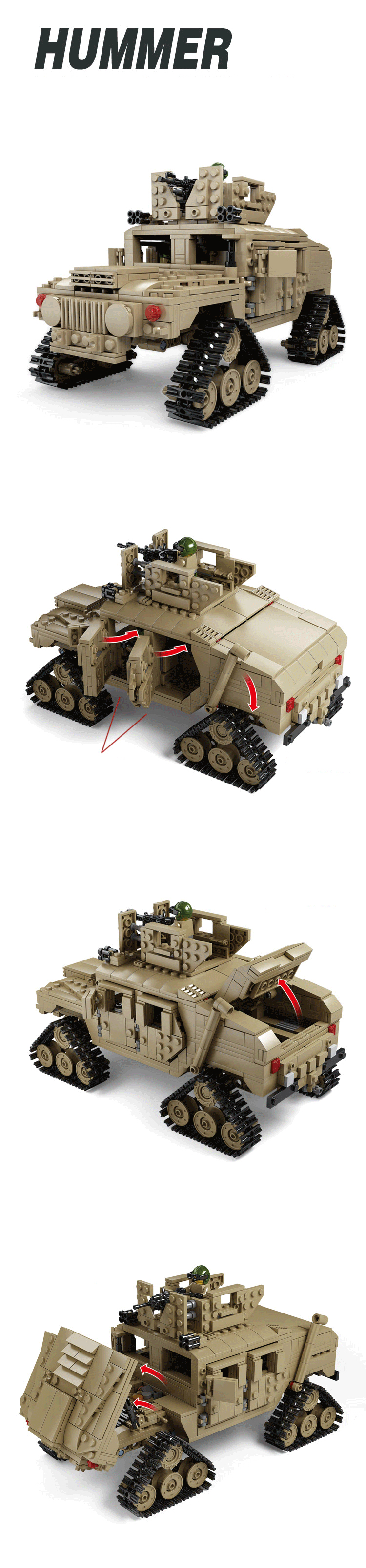 KAZI M1A2 Abrams Tank Hummer 2-in-1 Military Building Blocks Toy Set