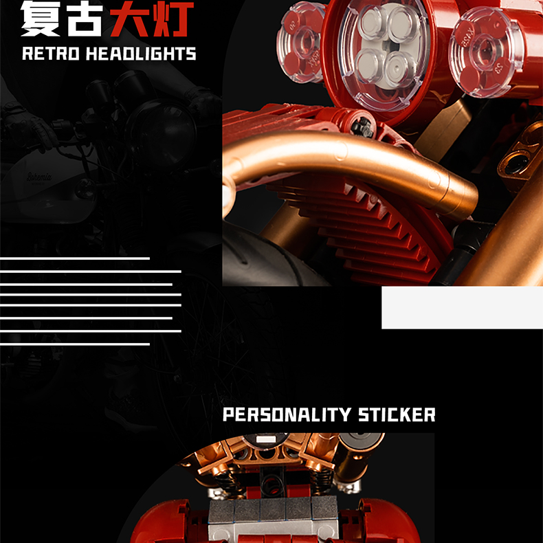 KBOX 10514 Retro Harley Motorcycle Technology Machinery Series Bausteine Spielzeugset
